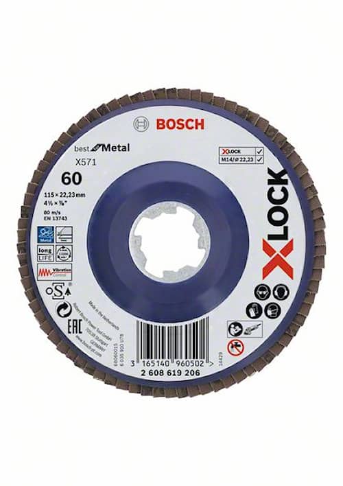 Bosch X-LOCK-rondelslibeskiver, lige version, med plastbundplade og en diameter på 115 mm, X571, Best for Metal