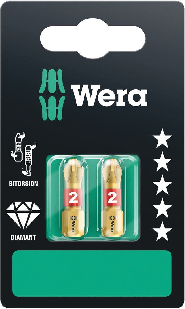 Wera Bits PH 2x25, Diamant, 2-pack