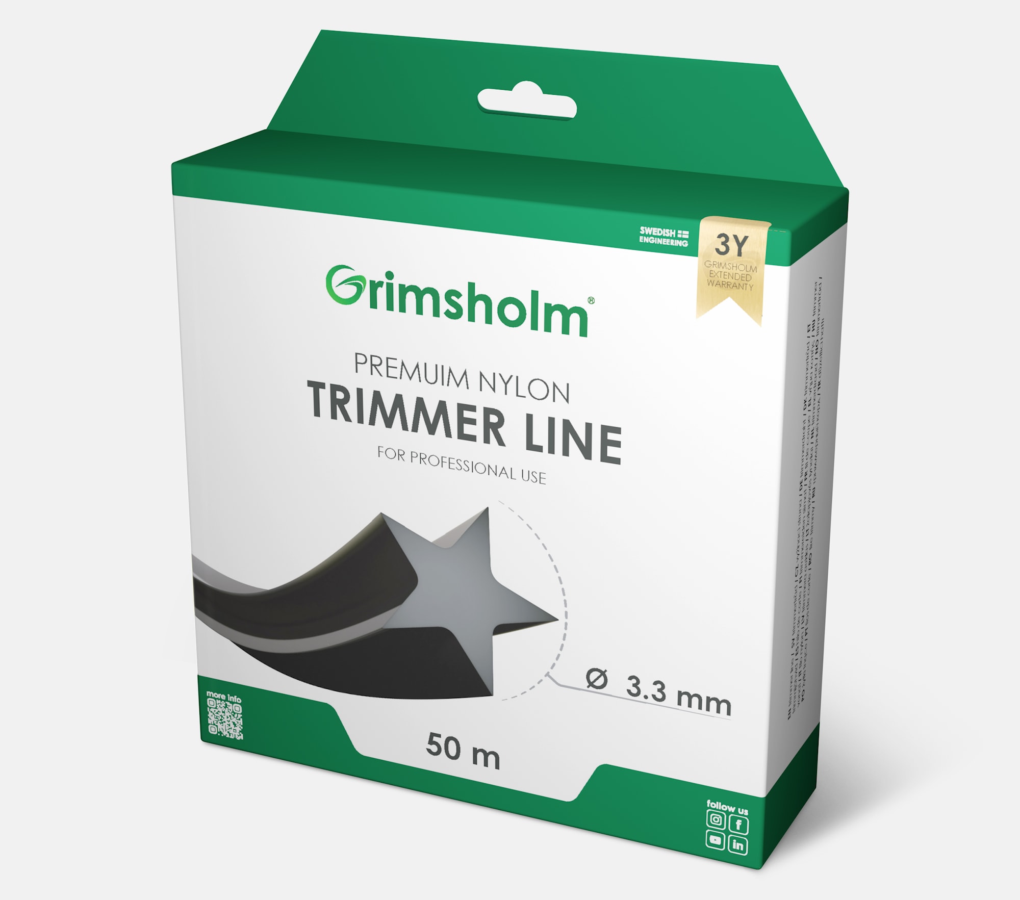 Grimsholm Trimmertråd Stjärna Svart 3,3mm 50m