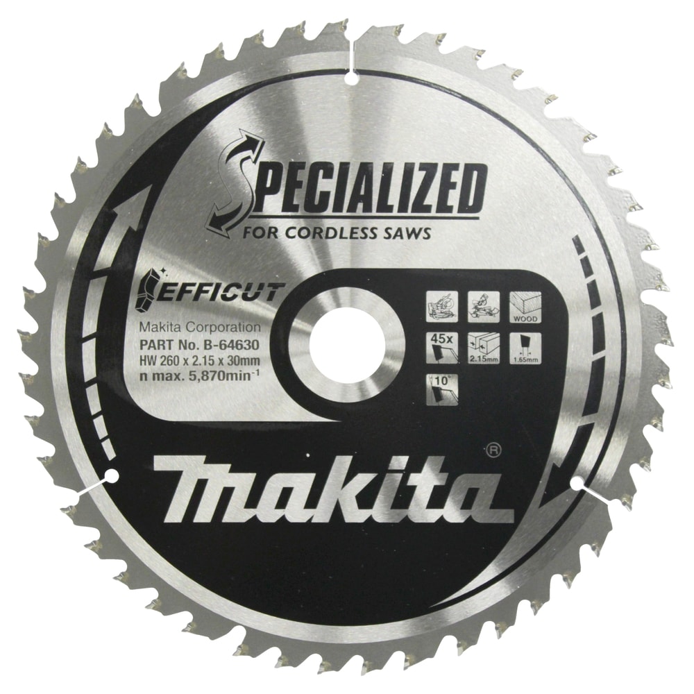Makita Sågklinga B-64624 HM 260x30x2,15 mm, 45T, trä och MDF