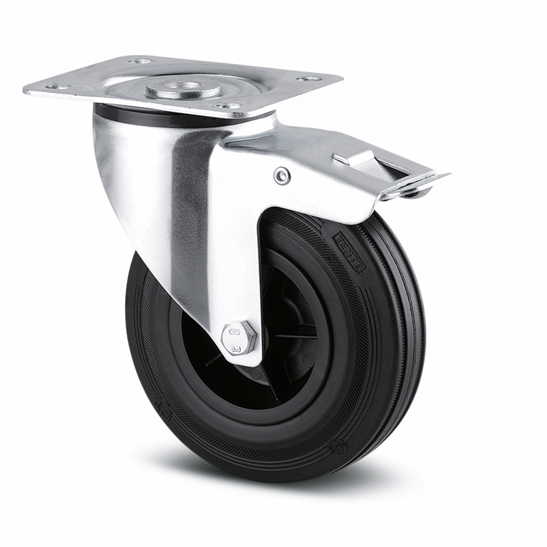 Täyskumipyörä 3377PVR200P63, 200 mm, kääntyvä jarrulla, musta