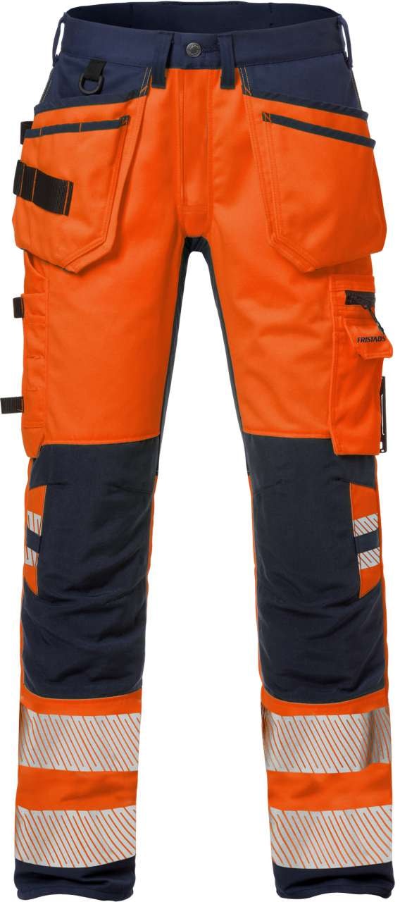 Fristads Høy synlighet stretch Håndverkerbukser Dame cl 2 2710 PLU Hi-Vis Oransje / Marineblå 44