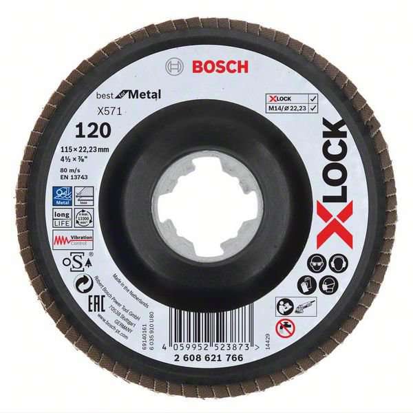 Bosch X-LOCK-lamellilaikka X571 Best for Metal, taivutettu, muovitausta, 115 x 22,23 mm