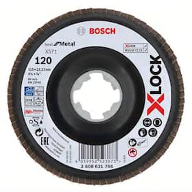 Bosch X-LOCK-lamellslipeskiver, vinklet modell, plastplate, Ø115 mm, G 60, X571, Best for Metal, 1 stk.