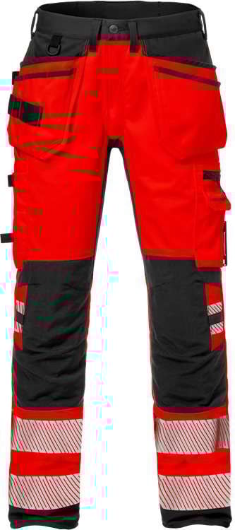 Fristads Høy synlighet stretch Håndverkerbukser cl 2 2707 PLU Hi-Vis Rød / Svart C66