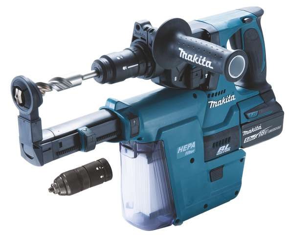 Makita Borrhammare DHR243RTJW 18V med Hepa 2st 5 Ah BL1850B & laddare i MAKPAC