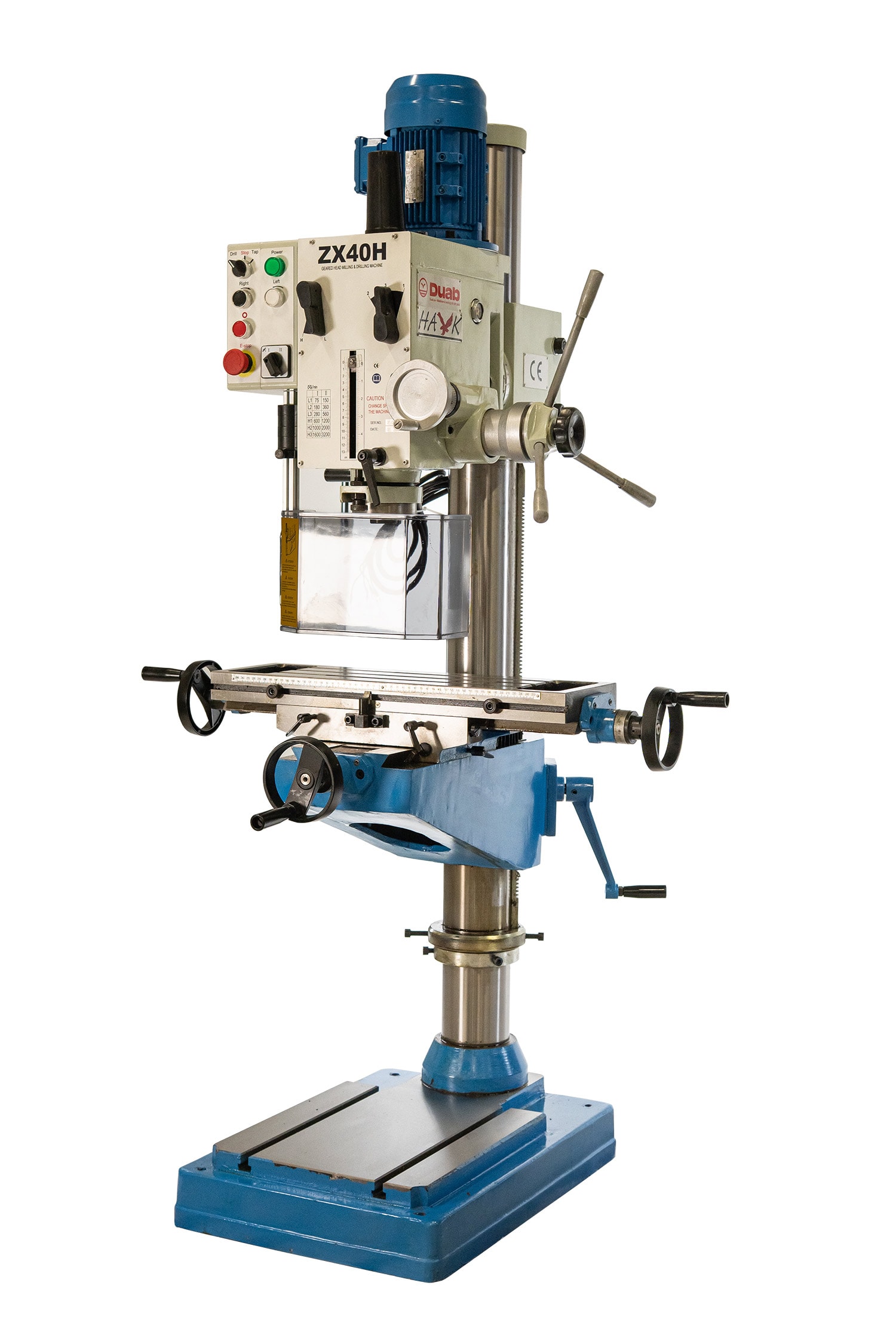 Hawk søylebormaskin ZX40HP med koordinatbord og mater