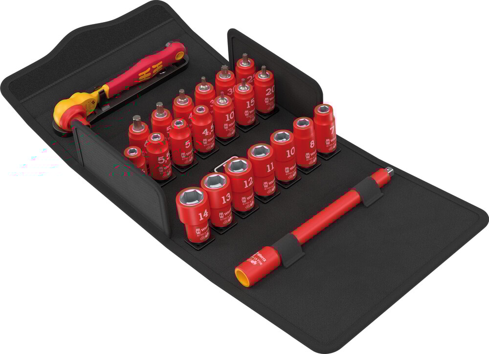 Wera 8100 SA VDE 1 Zyklop-spärrhandtagssats, isolerad, omkopplingsspak, 1/4"-fattning, metriska mått