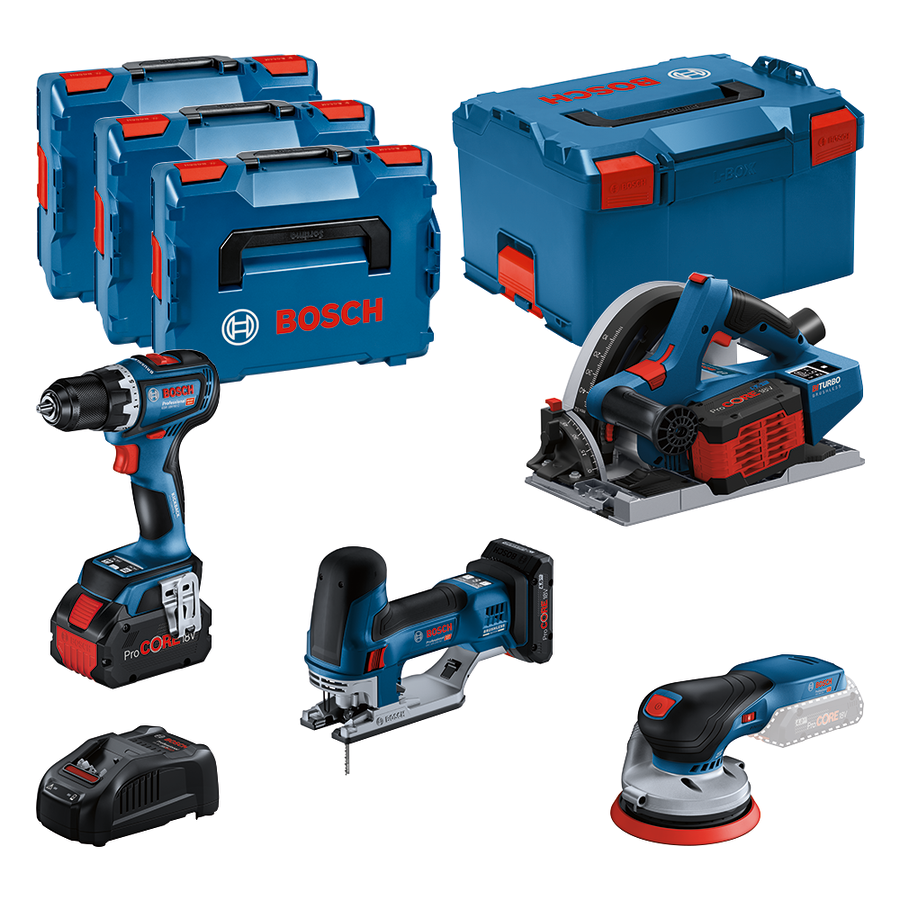 Bosch Verktygsset med 4 verktyg 18V och 1x4Ah batteri + 2st 5,5Ah batterier och laddare -