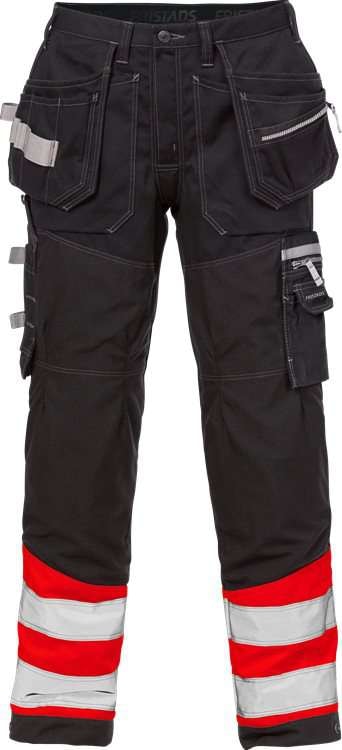 Fristads Høy synlighet håndverkerbukser cl 1 2127 CYD Hi-Vis Rød / Svart C56
