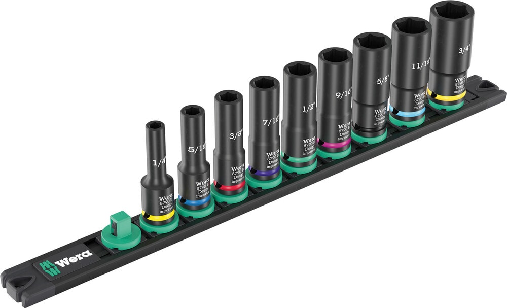 Wera 9661 Hyls-magnetlist B Impaktor Deep Imperial 1 hylsmejselinsats-sats, 3/8"-fattning, 9 delar