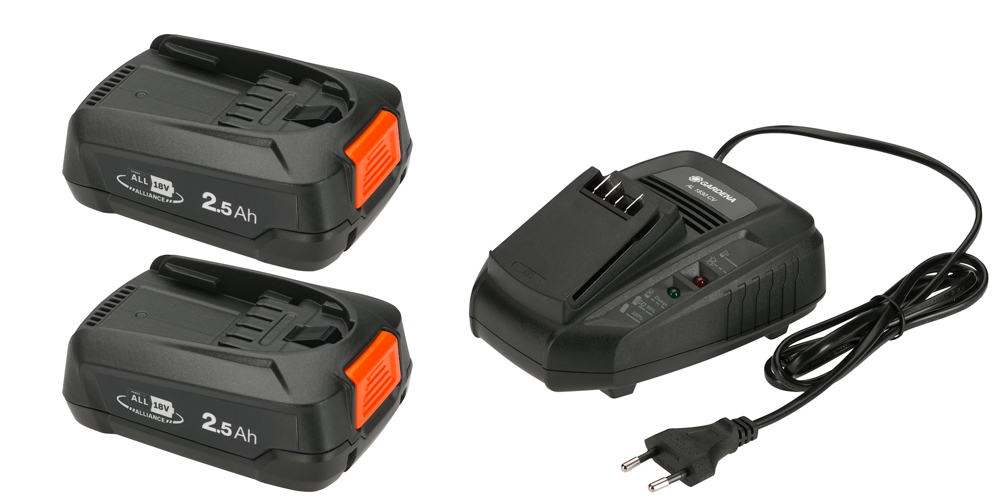 Gardena Startkit P4A X2 PBA 18V45 + AL1830 (2x 2,5Ah batterier + snabbladdare)
