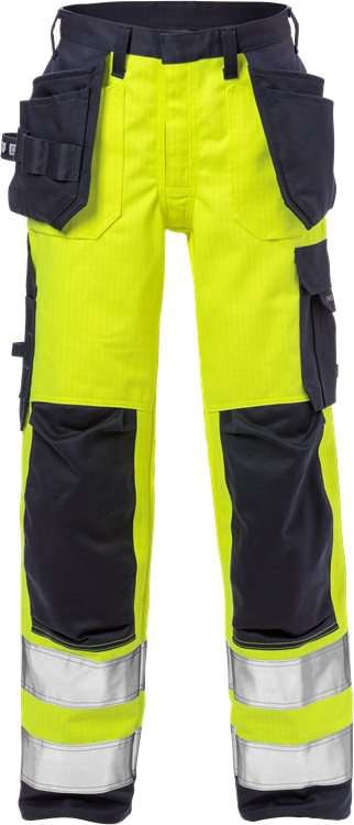Fristads Flame håndverkerbukser høy synlighet dame cl 2 2589 FLAM Hi-Vis Gul / Marineblå 36
