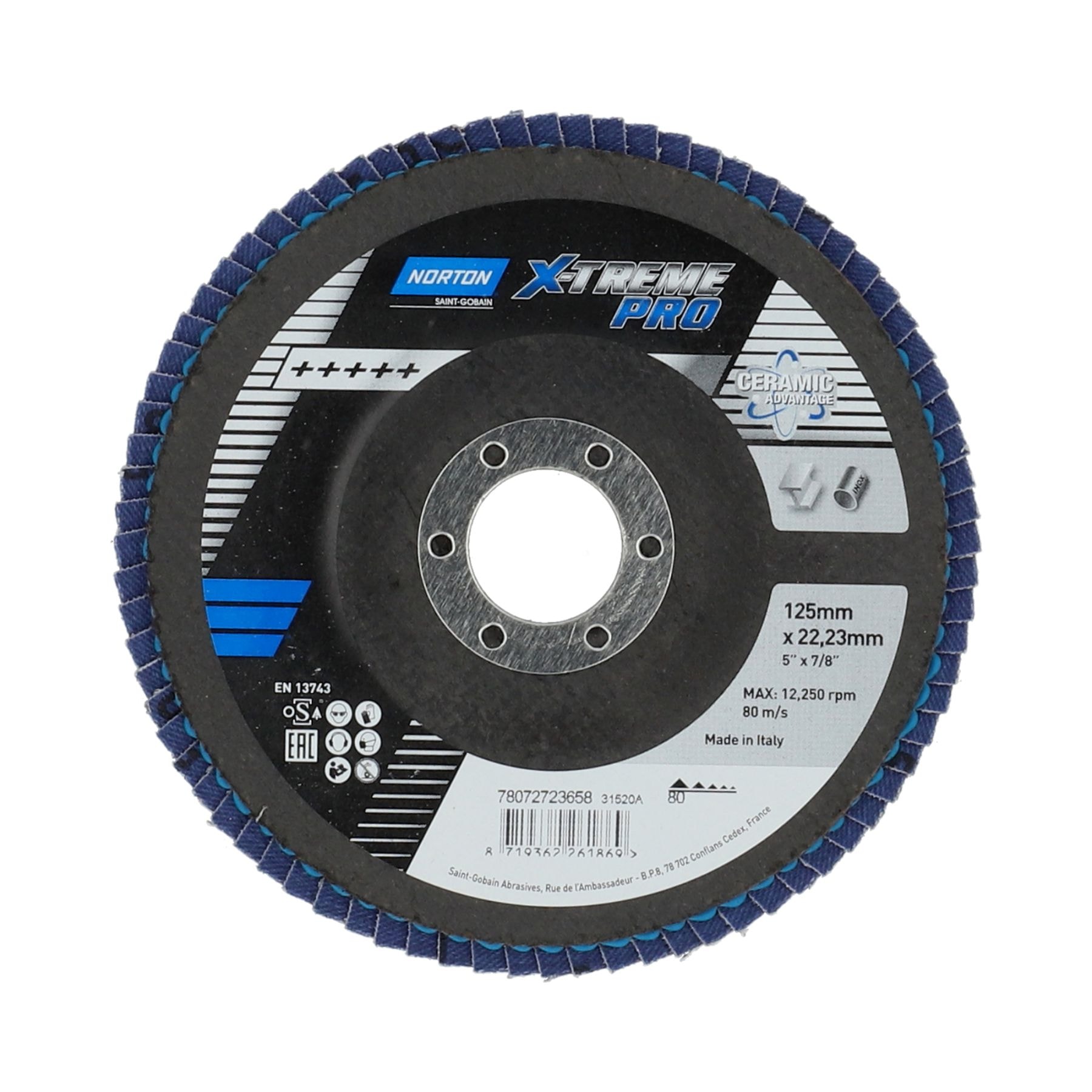 Norton Lamellrondell X-Treme Pro 125x22,23mm K80, rak