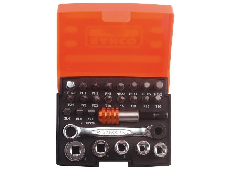 Bahco bitshylsesæt med skraldenøgle 2058/S26 26 dele