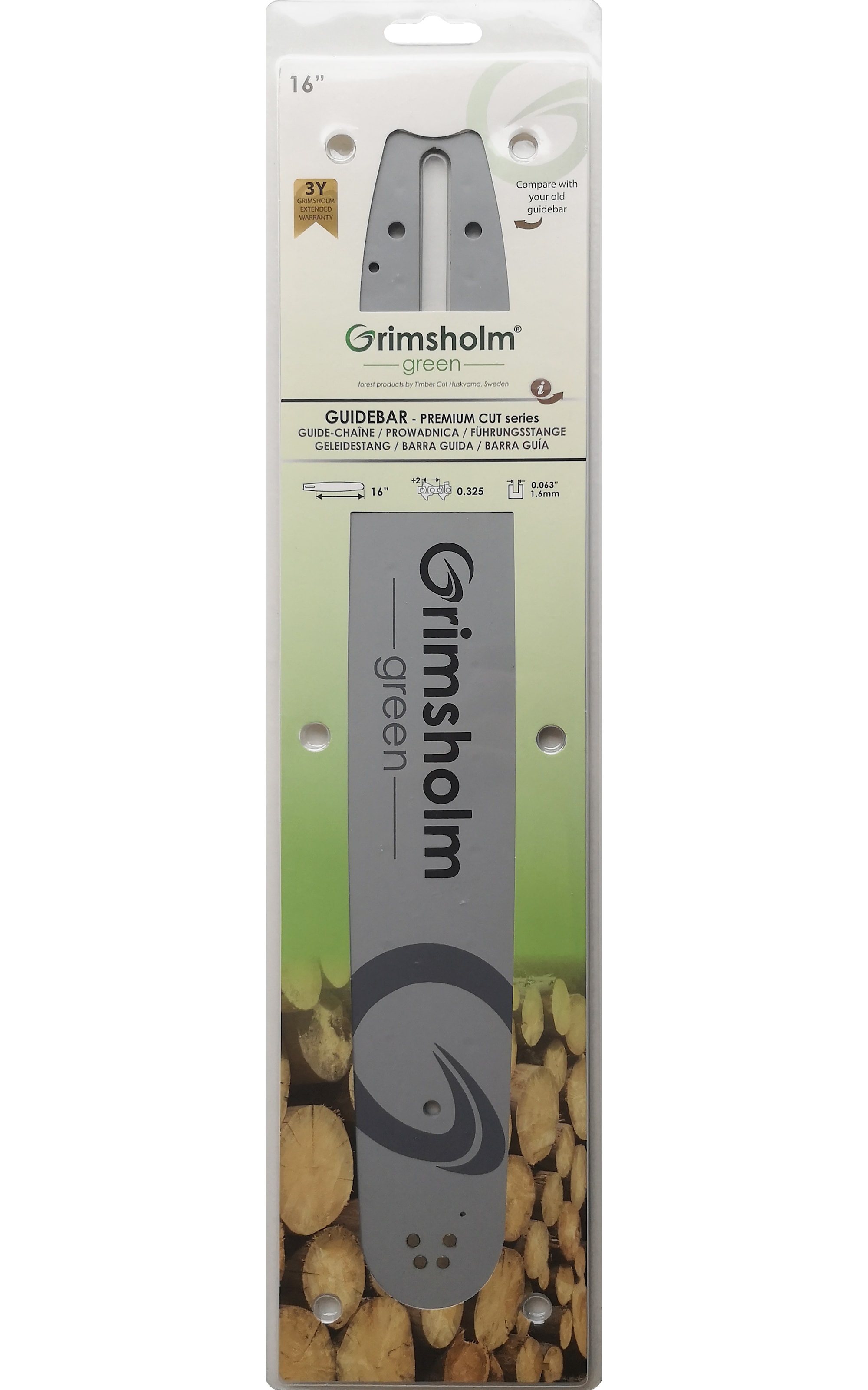 Grimsholm 16" .325" 1.6mm Premium Cut Motorsågssvärd