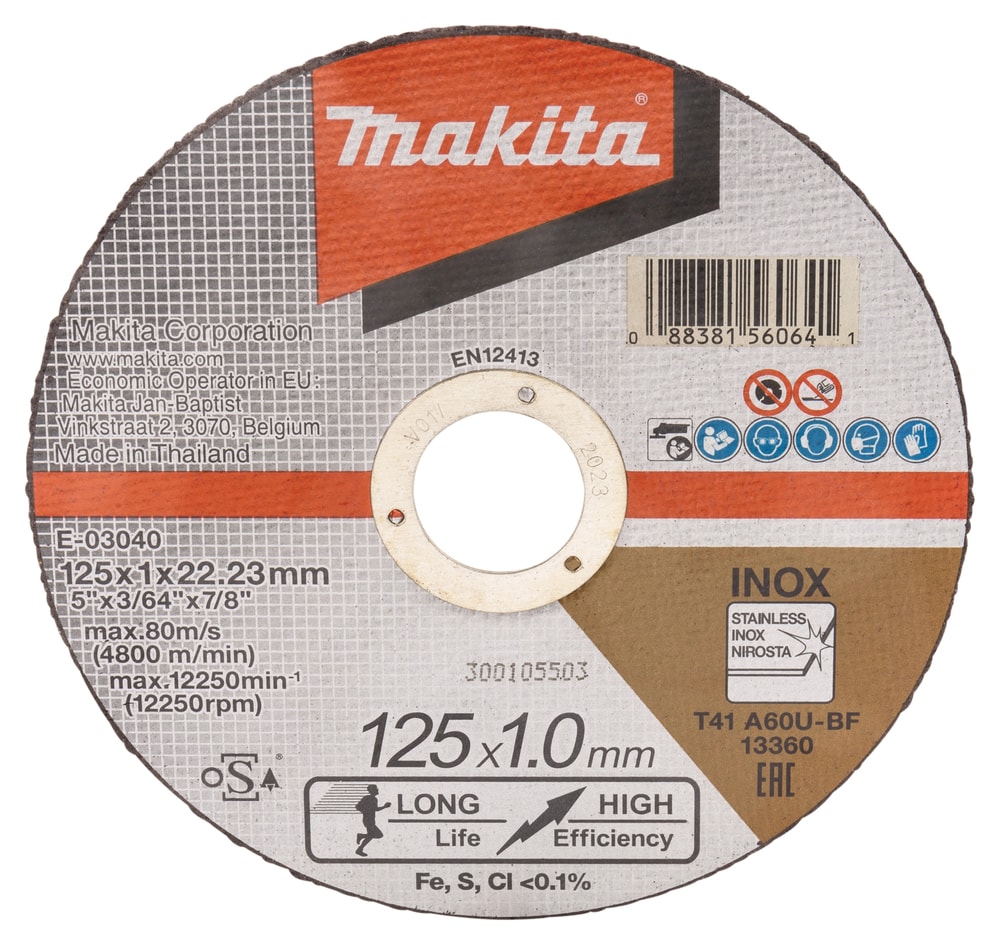 Makita Kapskiva för metall 125x1,0x22,23mm A60U Typ 41 12-pack
