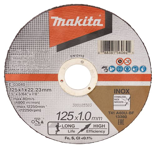 Makita Kapskiva för metall 125x1,0x22,23mm A60U Typ 41 12-pack