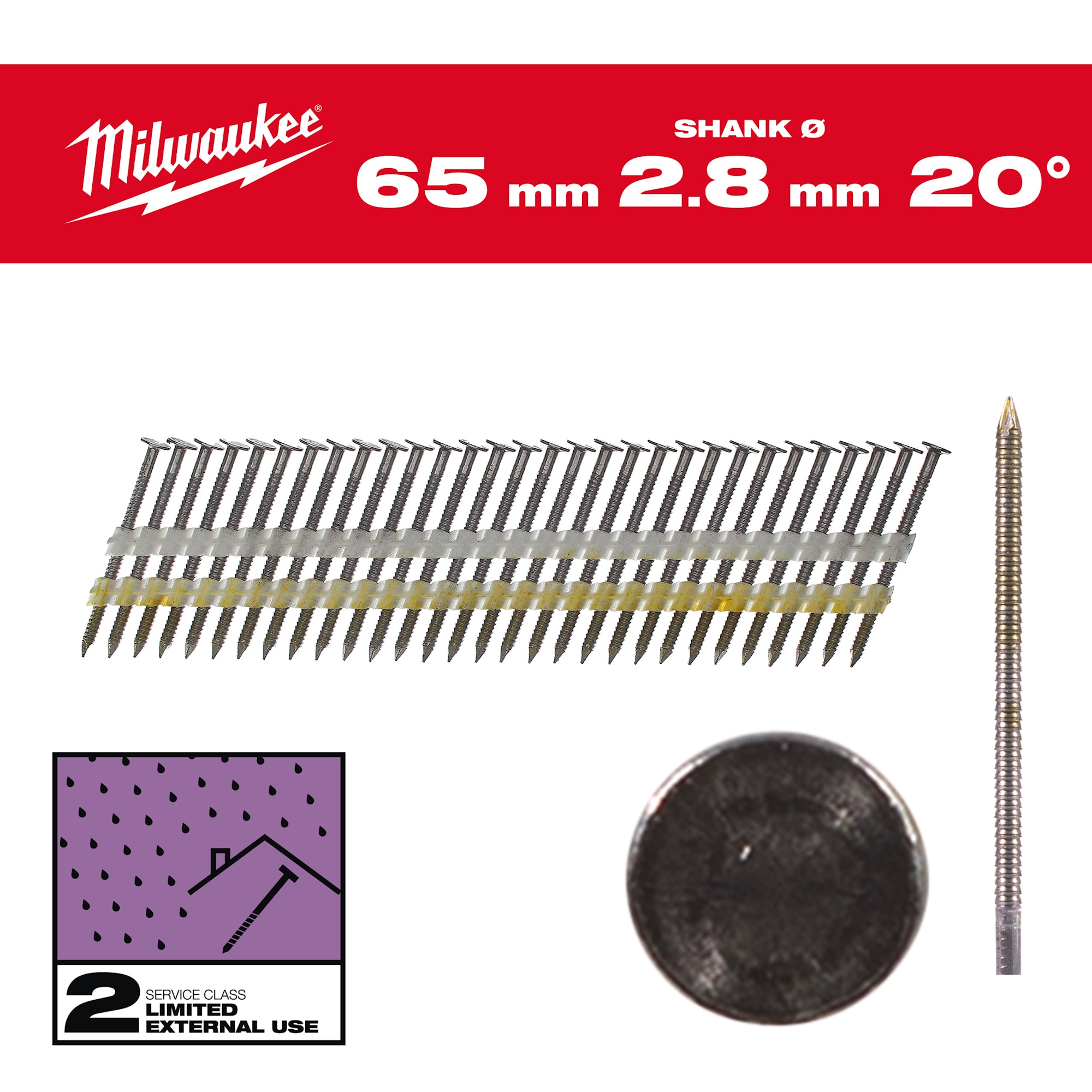 Milwaukee Maskinspik 20°65/Rs/G/C2 2000P